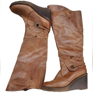 Marc Germany Leather Knee Boot's fur lined Wedge brown women's size 37 (6.5 US)